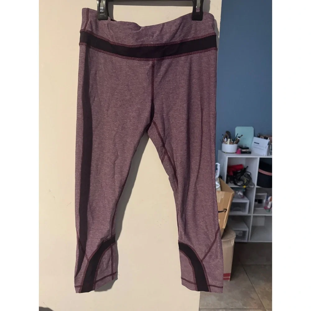 Lululemon Run Inspire Crop II Purple Heathered Mesh Leggings Womens Size 6